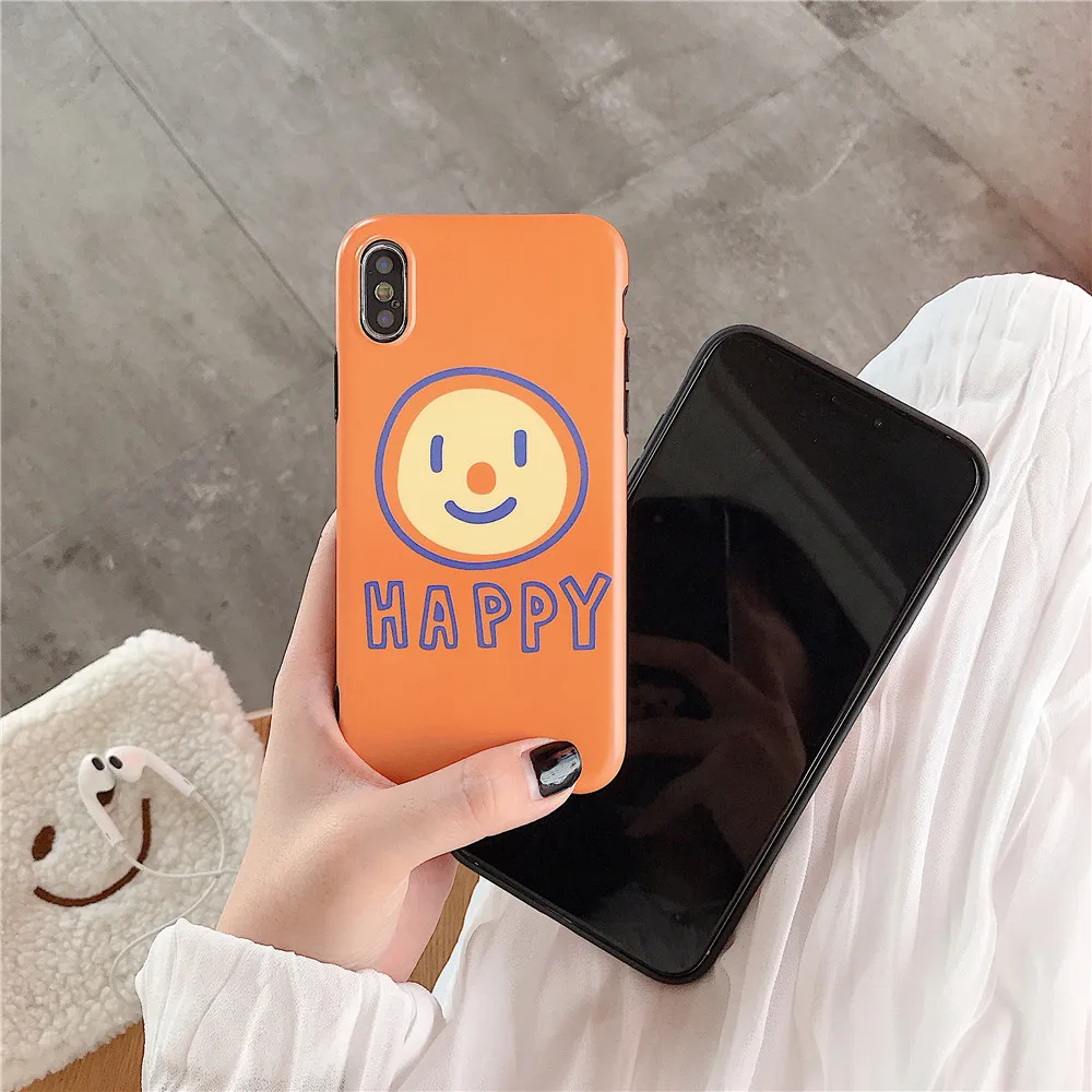 Summer Fresh Orange Smiley face Soft IMD Phone Case for Iphone 7 7plus 6s 8 Xs Max XR Anti-knock pink Solid Candy Tpu Cover |