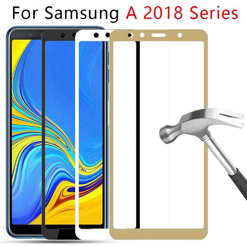 Чехол для Samsung Galaxy A5 A6 A7 A8 Plus A9 2018 полное покрытие закаленное стекло на Samsun Gelaksi A 5 6 7