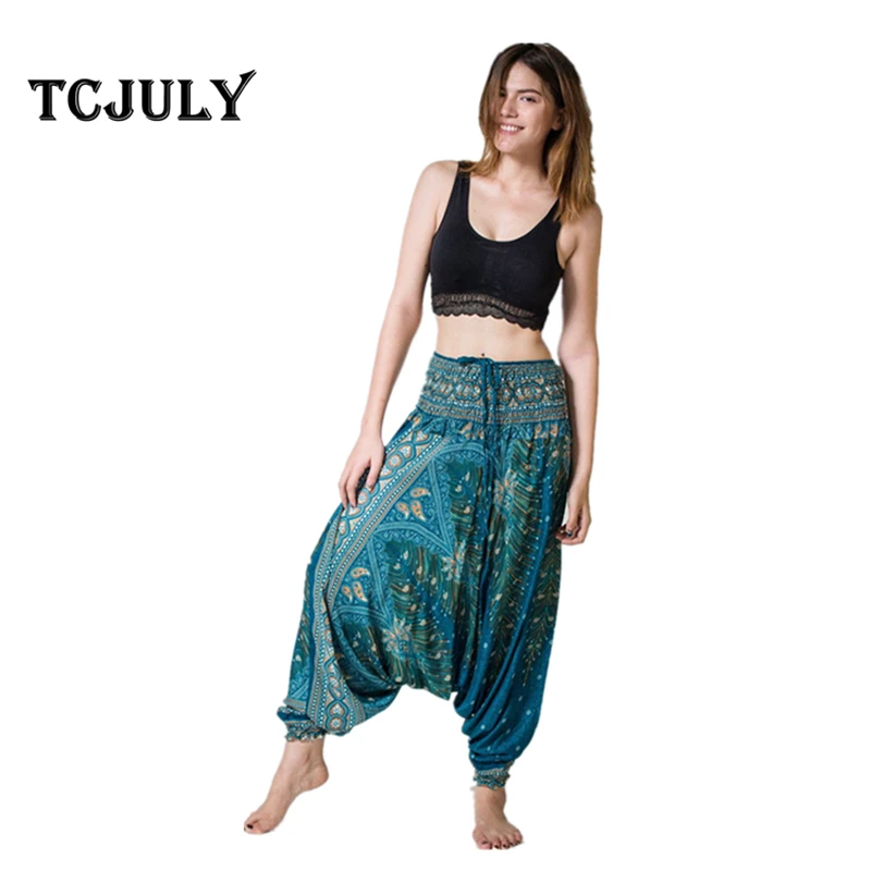 Женские брюки с принтом павлина TCJULY Свободные повседневные высокой талией