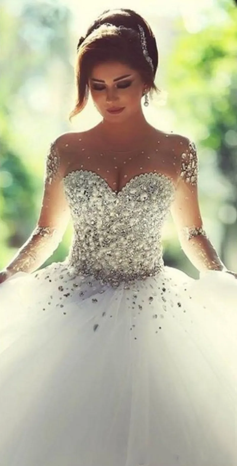 Vestidos de novia, элегантные жемчужины, блестки, длинные платья для свадьбы, прозрачные, на заказ, свадебные платья для свадьбы
