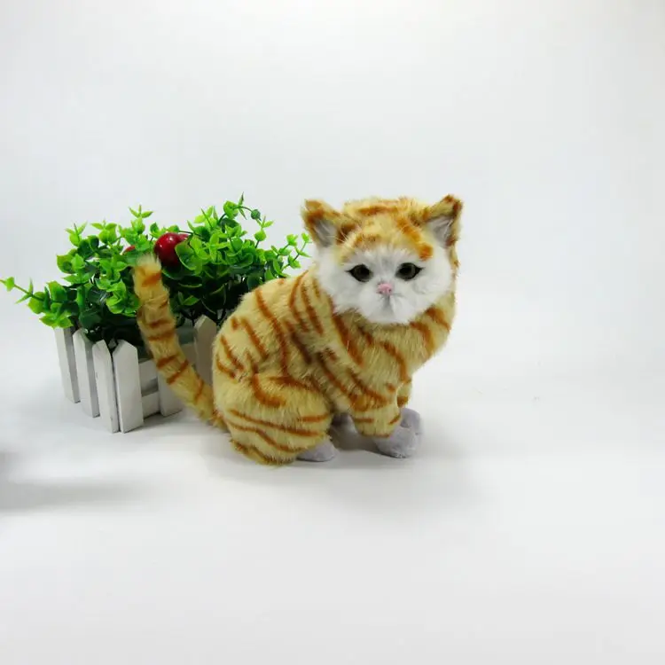 

about 18x13CM yellow squatting cat model, polyethylene&furs handicraft Figurines home decoration toy a2721
