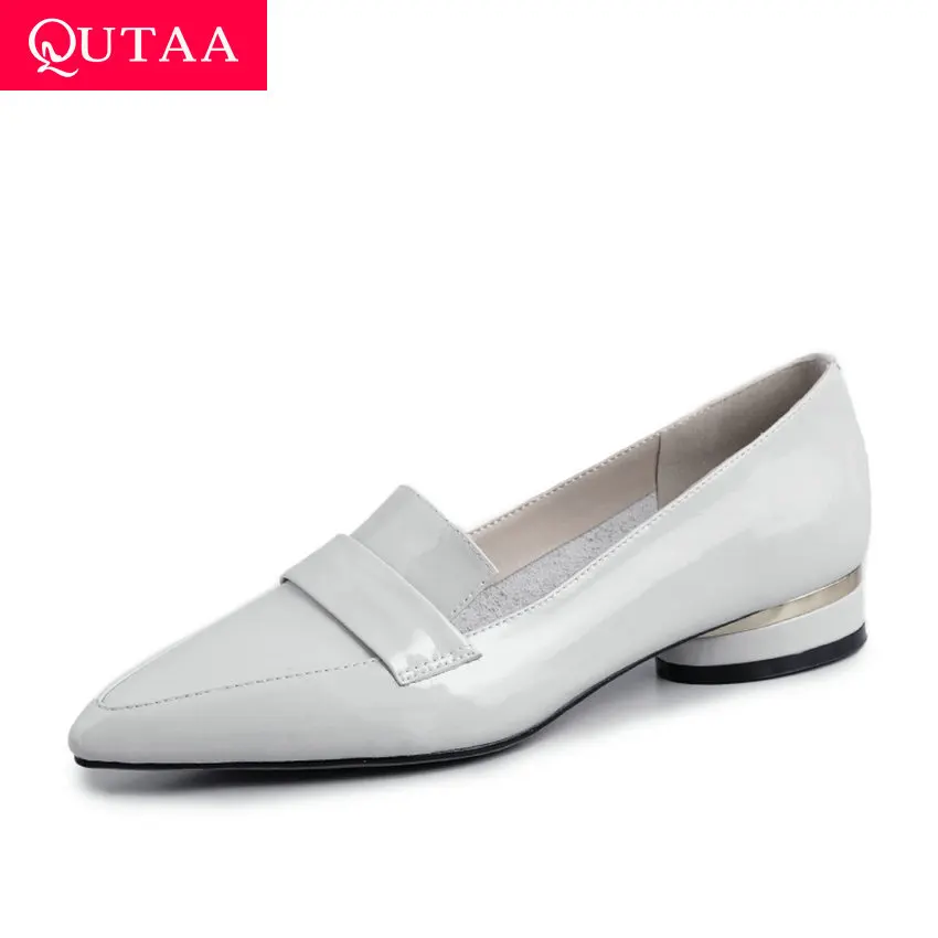 QUTAA/Офисная Женская комфортная обувь на низком каблуке из коровьей кожи с острым