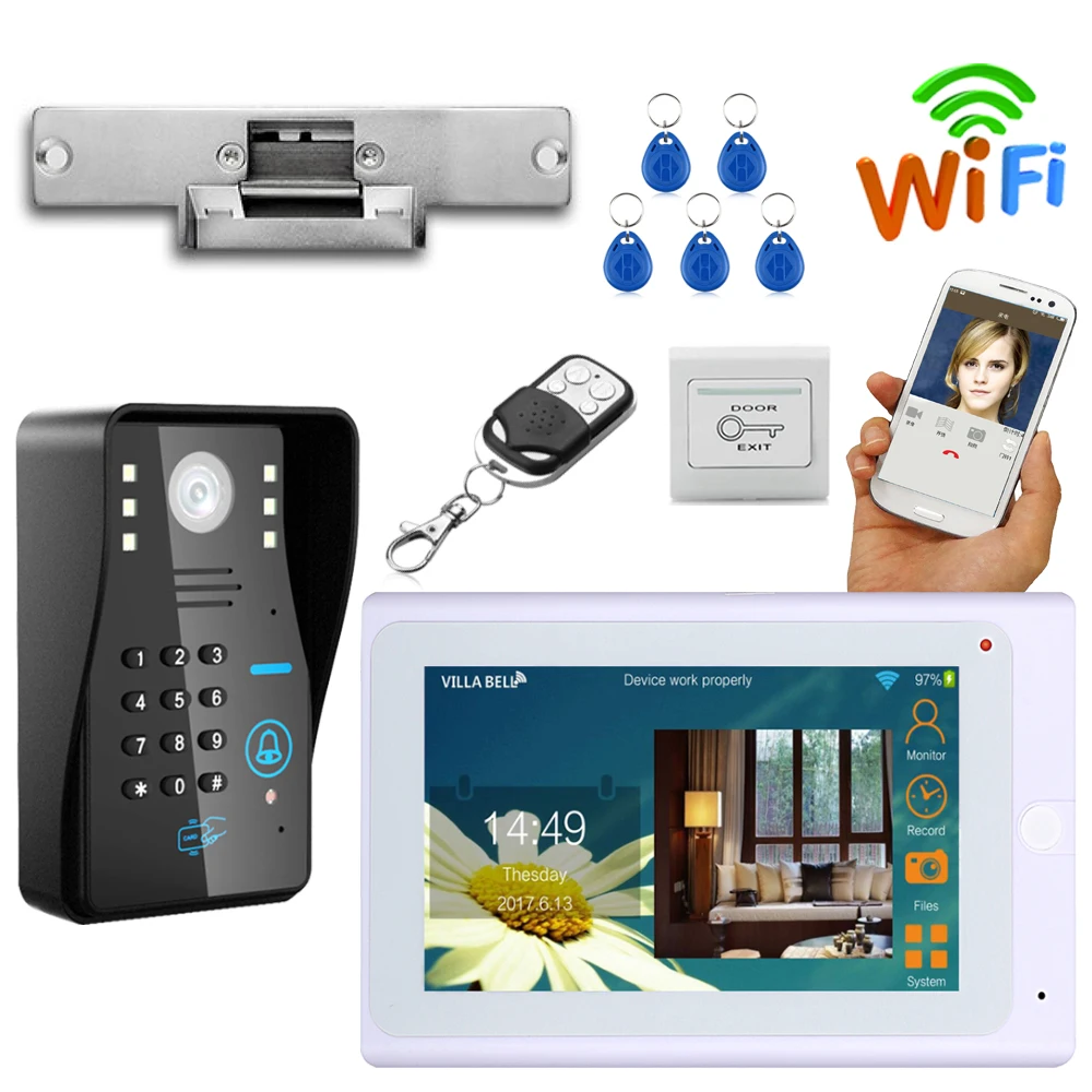 Видеодомофон проводной/беспроводной с Wi-Fi 7 дюймов дверной звонок