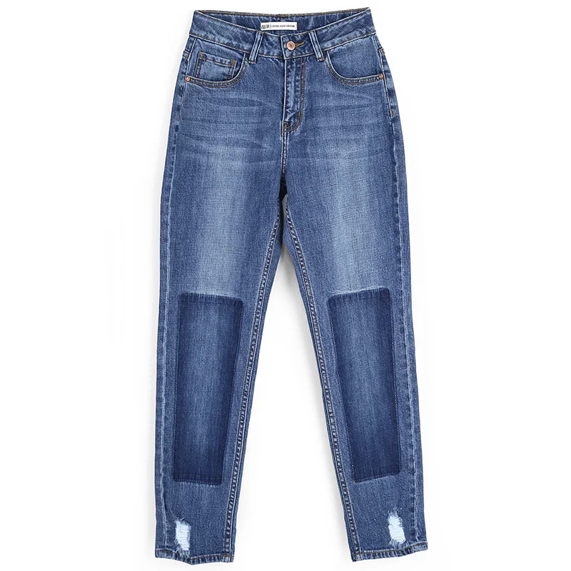 LEIJIJEANS, весна размера плюс, популярные, рваные, Выбеленные, со вставками, Промытые, средняя талия, полная длина, свободные женские джинсы прямого кроя 5996 - Цвет: Blue 5996