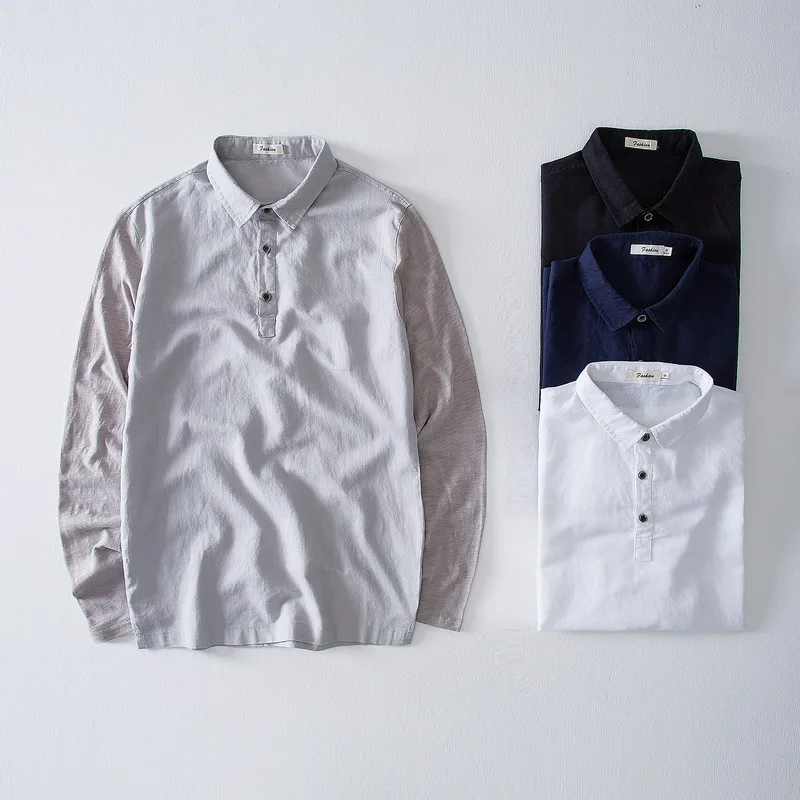 

Suehaiwe's brand autumn new stitching cotton and flax men's shirt simple solid gray shirt mens long-sleeved casual shirts men