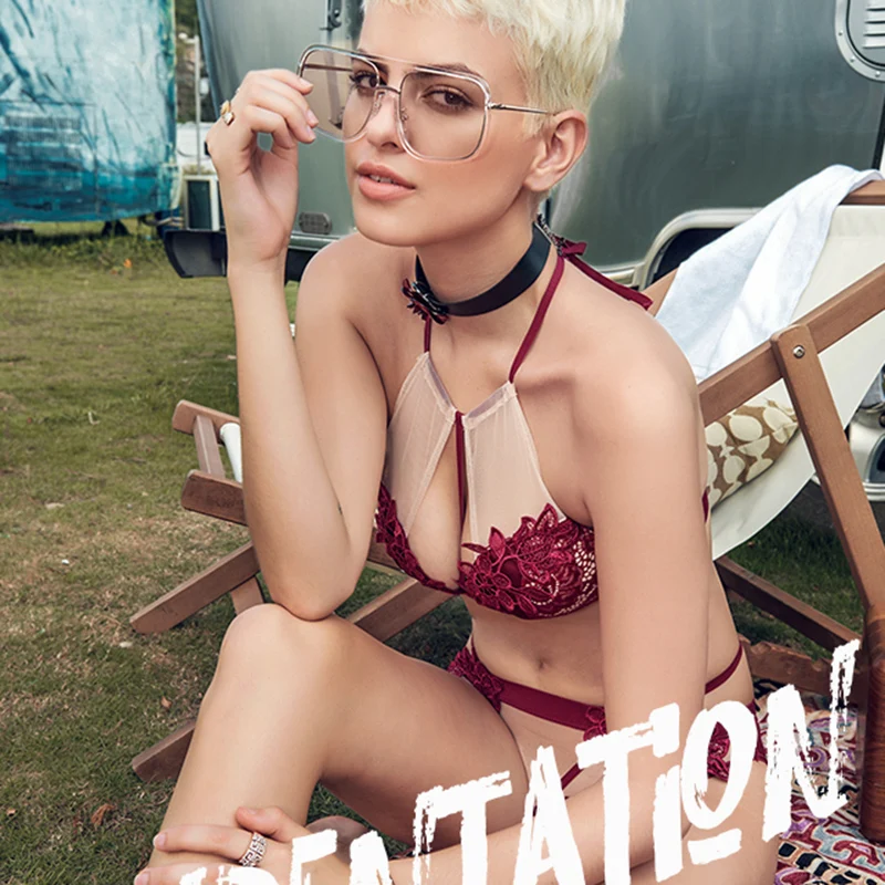 Горячая мода Сексуальная Открытая спина Холтер bralette набор кружевной женский