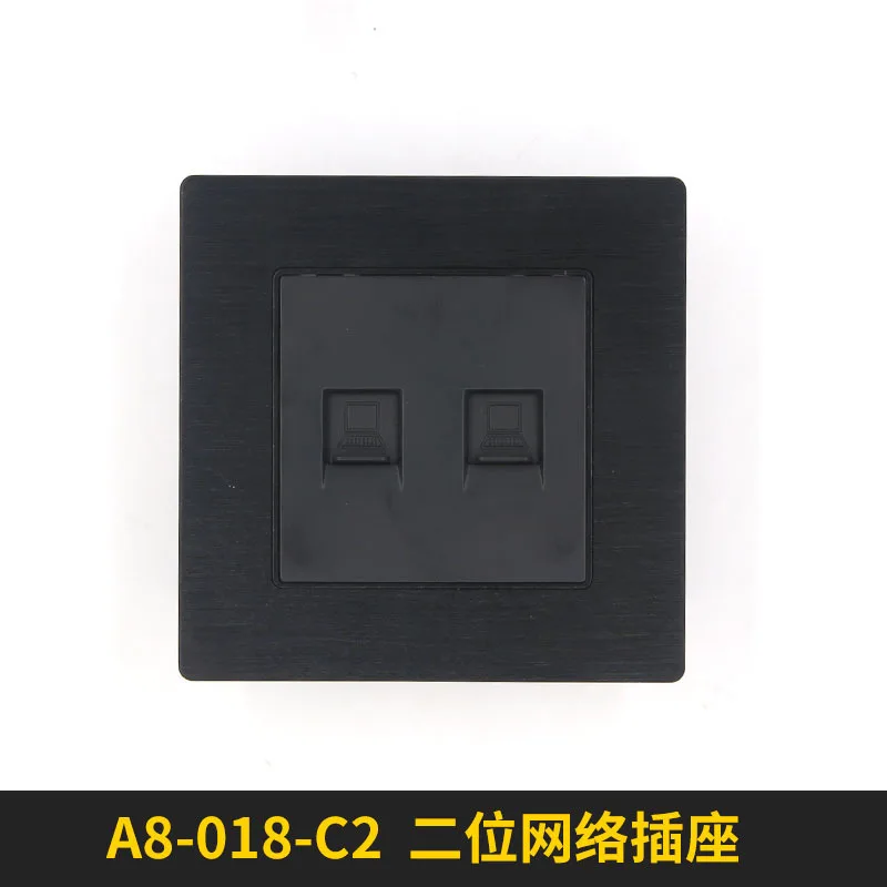 A8-018/C2 double network socket black aluminum computer wall panel RJ45 | Обустройство дома