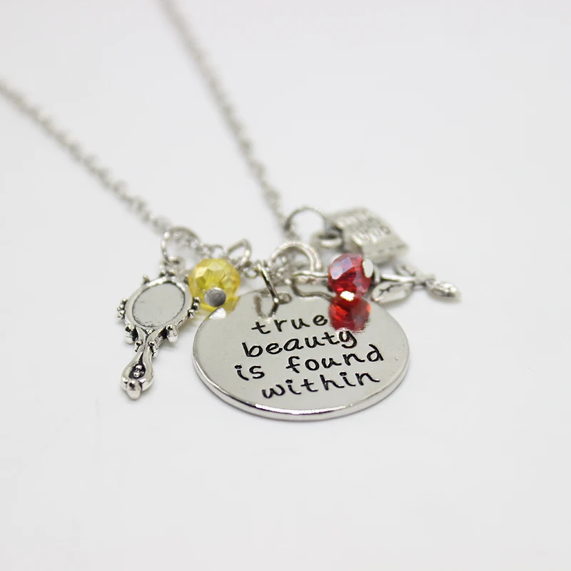 New fashion jewelry true beauty is found within charm necklace pendant Necklace Beauty and the beast princess Inspired | Украшения и