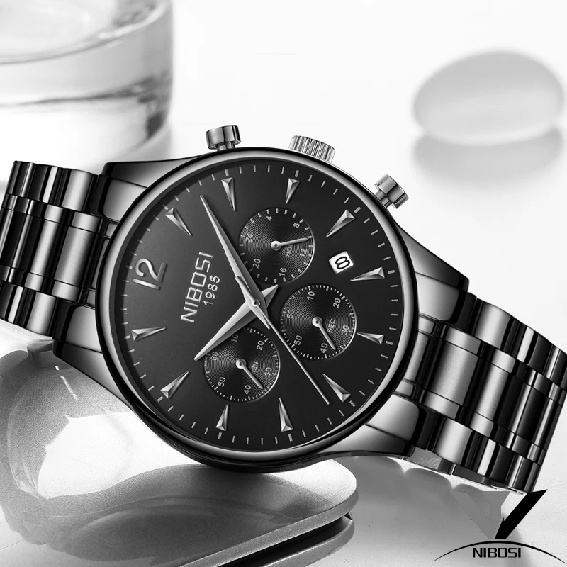 NIBOSI черные часы для мужчин 2018 Топ бренд класса люкс водонепроницаемый Reloj Hombre Marca