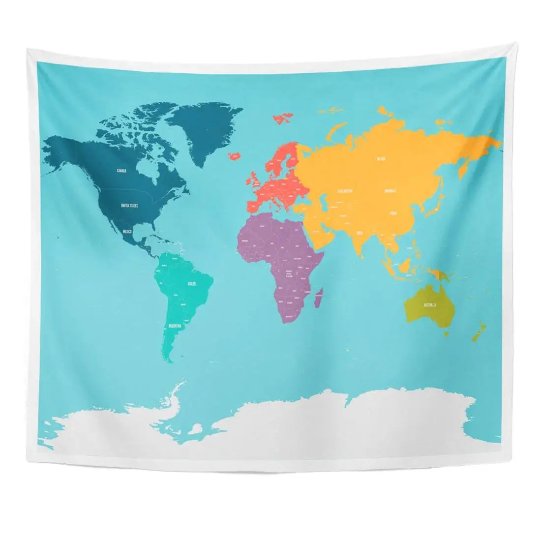 3D Гобеленовая карта мира с антарктическими континентами на бело голубых