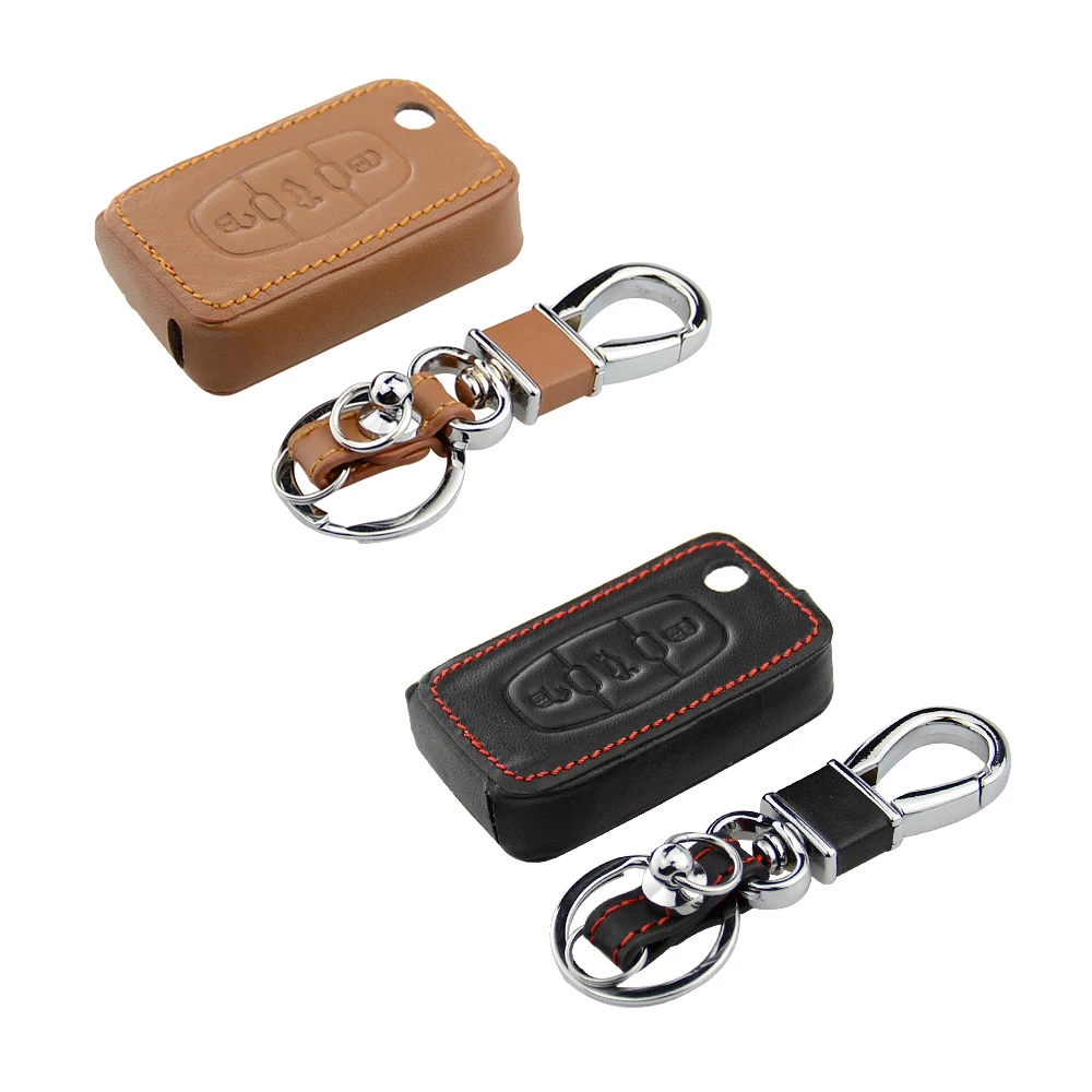 

OkeyTech New Styling Car Leather Key Cover 3 Buttons For Peugeot 407 308 3008 For Citroen Auto Key Protector Cover Free Shipping