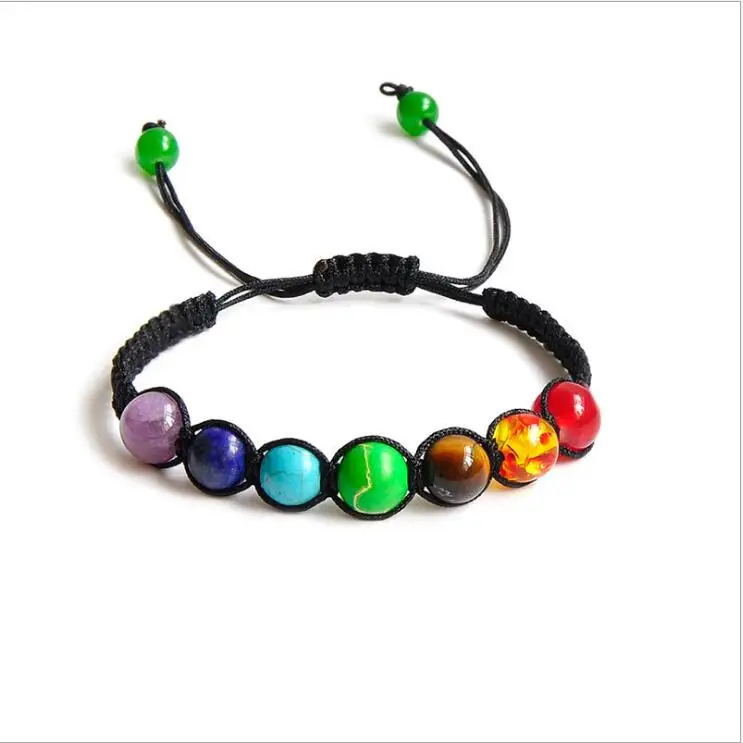 Черный женский камень 7 Чакр браслет для йоги регулируемые ювелирные изделия
