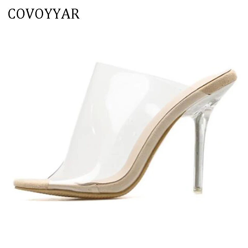 COVOYYAR 2019 женские сланцы с открытым носком на высоком каблуке летние прозрачные