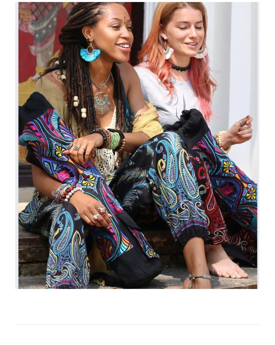 Bohemian Indian Yoga Pants Ethnic Style Wide Leg India Pants Large Crotch Women Belly Dance Mandala Hippie Boho Trousers