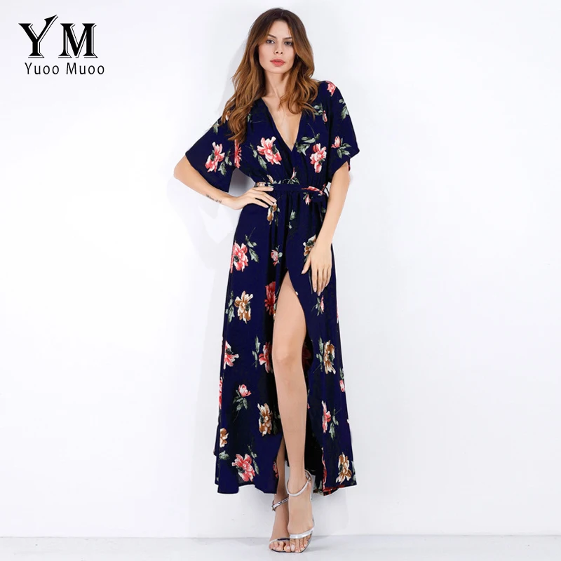 YuooMuoo 14 цветов Vestidos 2019 летнее женское богемное платье сексуальное с v образным