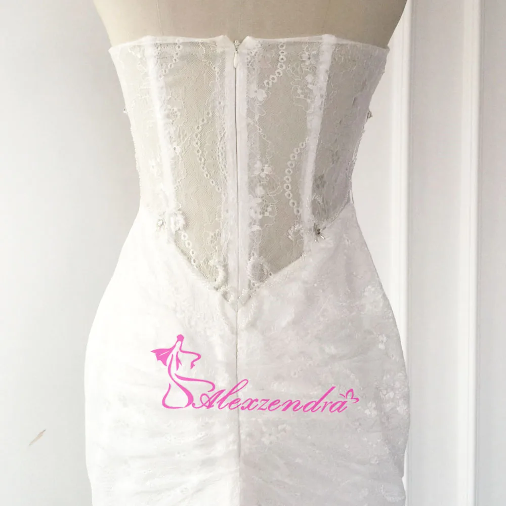 

Real Photos Mermaid Lace Sexy Wedding Dresses High Quality Sweetheart Beads and Crystal Illusion Back Bridal Gown Plus Size