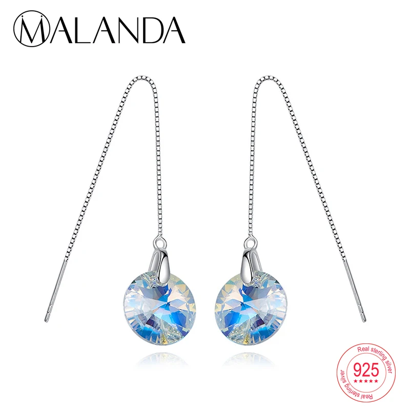Malanda 925 серебро Серьги круглый кулон &quotкристалл от Swarovski длинные цепи пирсинг Для