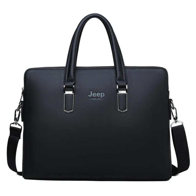 Black JEEP BULUO, мужской кожаный портфель, сумка, бизнес, известный бренд, сумка через плечо, сумка для офиса, сумка, 14 дюймов, для ноутбука, высокое качество - Цвет: Black