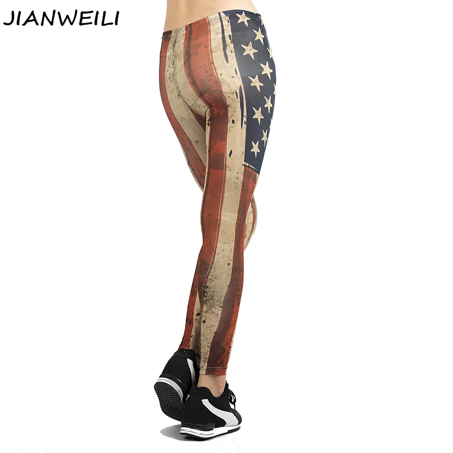 JIANWEILI New 3D fitness leggings women slim high waist woman pants trousers gothic leggins legging U.S flag printing |