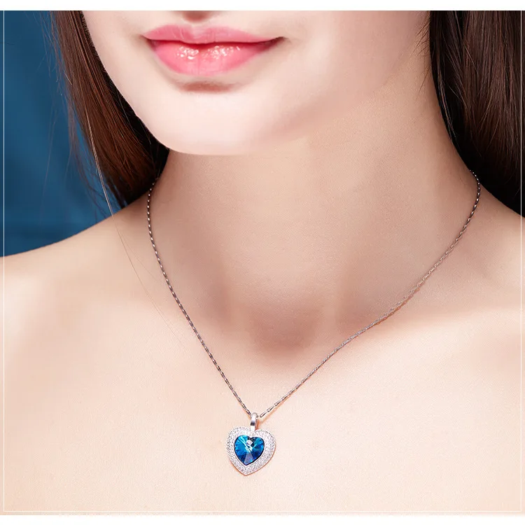 Новый Цепочки и ожерелья подвеска Кристалл 925 Серебряный женский кулон сердце