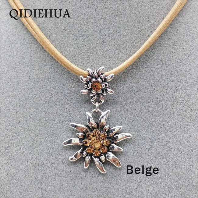 belge Новинка, модное серебряное ожерелье из подсолнечника, подвеска, блестящие белые стразы, ожерелье для женщин, Октоберфест, веревочная подвеска, чокер, опт - Окраска металла: belge