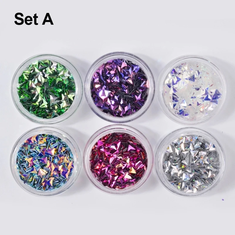 1 комплект 6 коробок блестящий Хамелеон блестки для ногтей 3D треугольный