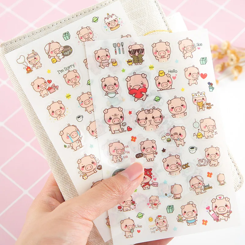 6 шт./компл. Kawaii мультфильм милый маленький розовый поросенок наклейки для детей