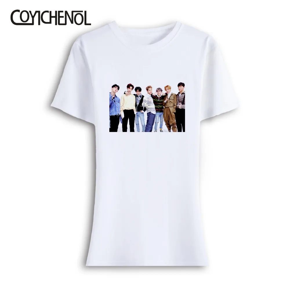 Kpop monsta x Футболка оверсайз с принтом на заказ Женская Однотонная футболка круглым