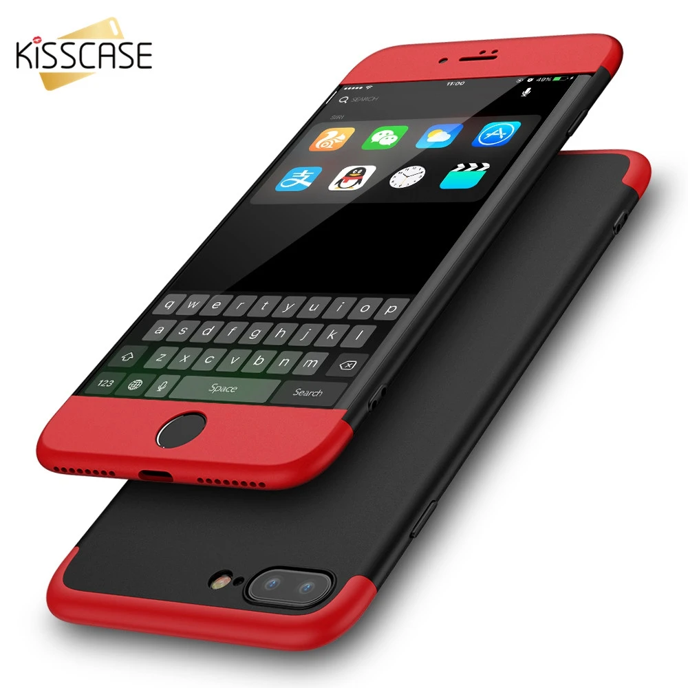 KISSCASE 360 Degree Full Protective Case For iPhone 6 6S 7 8 Plus 3 In 1 Cases 5 5S se X 10 Hard Plastic Back Cover |