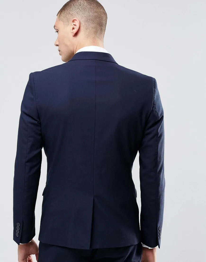 2019 Свадебный костюм мужской двубортный смокинг для жениха Темно-синие пик