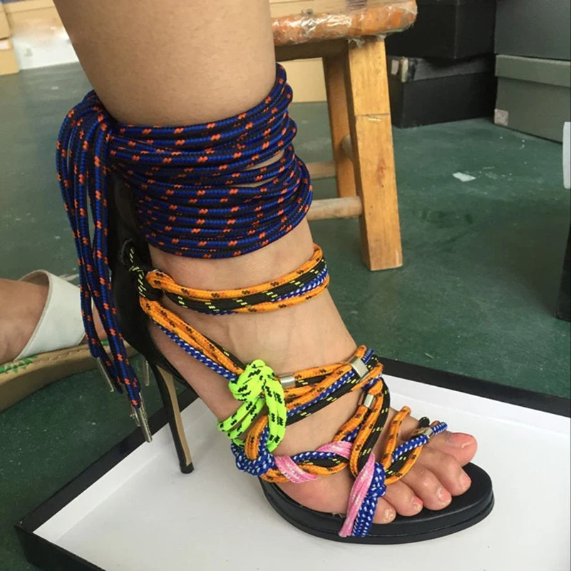 Moraima Snc/Брендовая обувь zapatos mujer многоцветные веревки на высоком каблуке женские