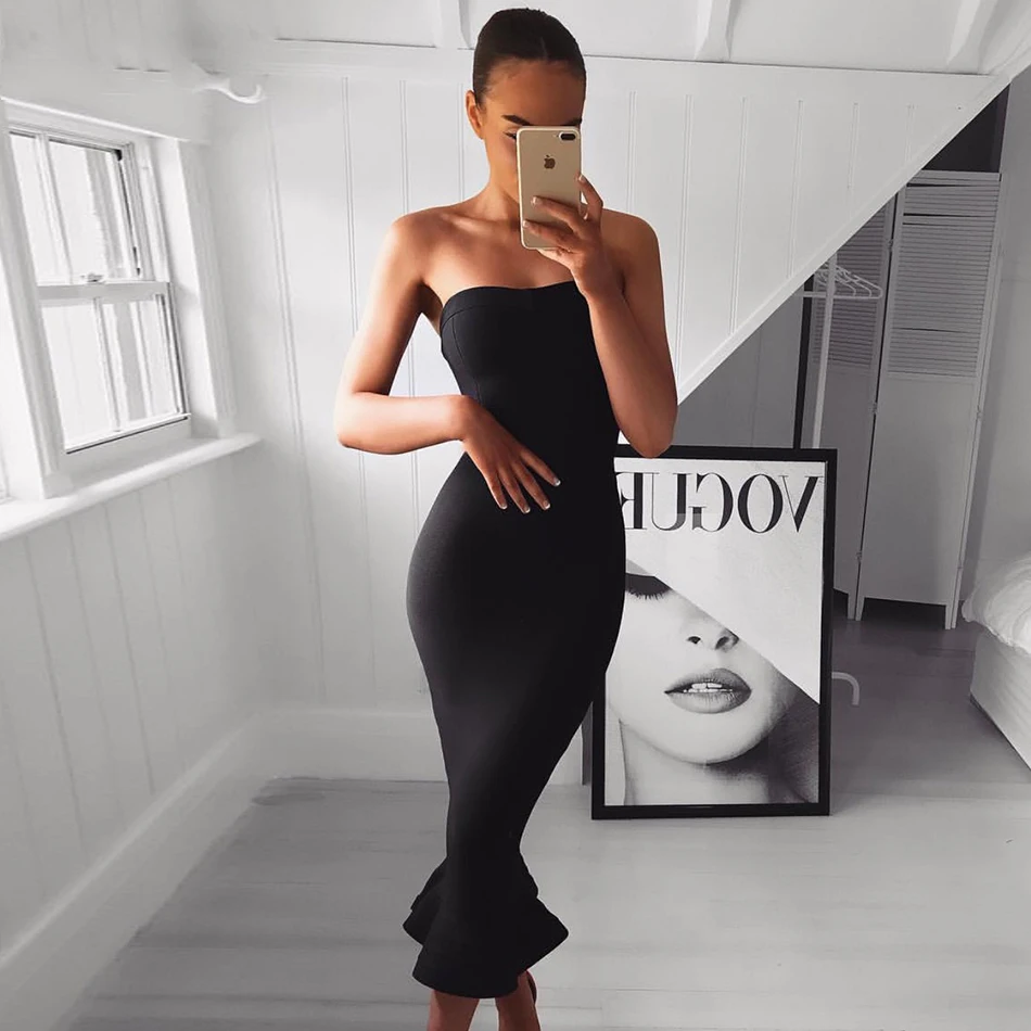 2019 New Sexy Off Shoulder Bandage Dress Summer Women Black Red Bodycon Strapless Fishtail Stretchy Robe Femme F-17 | Женская одежда