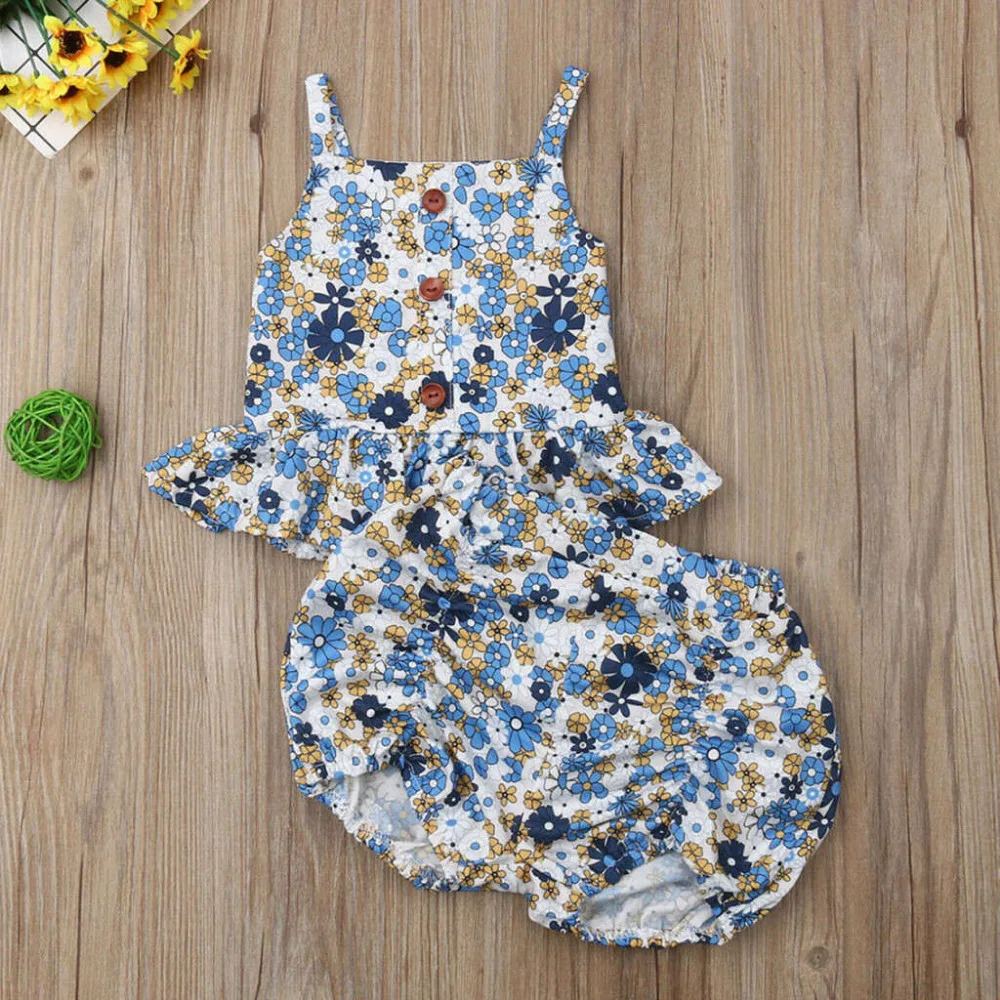 Топы с цветочным принтом и лямками для маленьких девочек короткие штаны летний
