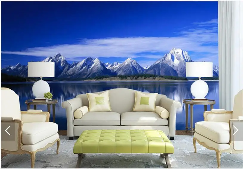 3D фото обои на заказ 3d Настенная Обои снег горы озеро пейзаж стиль фоновая стена