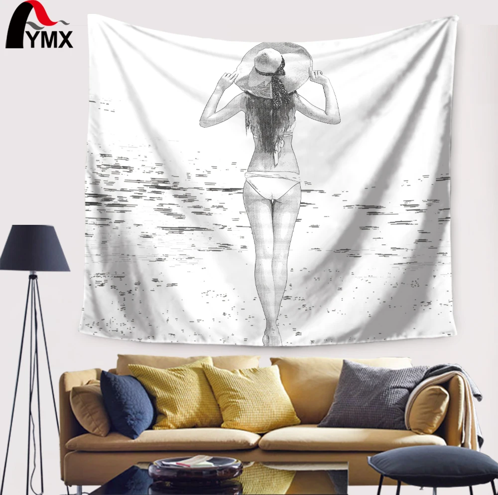 Простой белый и черный эскиз гобелен хиппи настенный Индийский Мандала гобелены