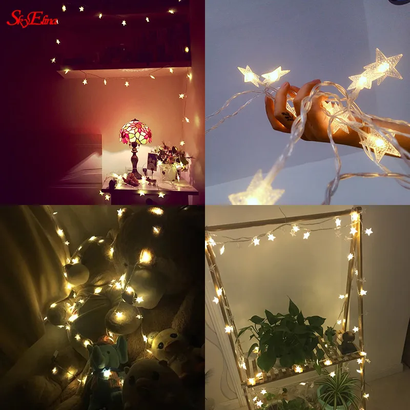 6M/40LED Star Fairy Garland String Lights Novelty For New Year Christmas Wedding Home Indoor Decoration Holiday Light 5zMM255 | Дом и сад
