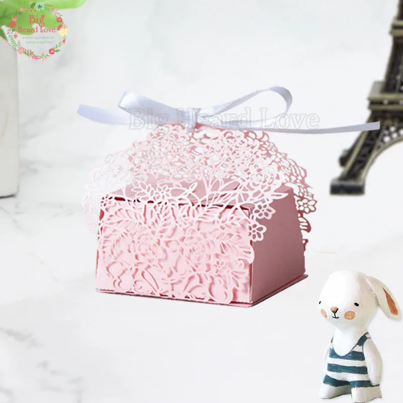 50 шт./лот розы цветы лазерная вырезка коробка конфет Свадебная с лентами для