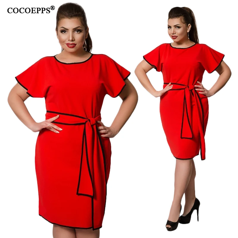 Женское короткое платье с поясом CANCUT элегантное офисное вечернее большого