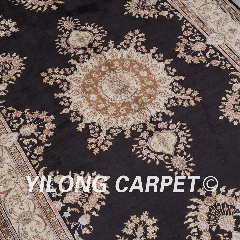 YILONG 4 'x 6' ручной работы персидский шелковый ковер роскошный черный изысканный