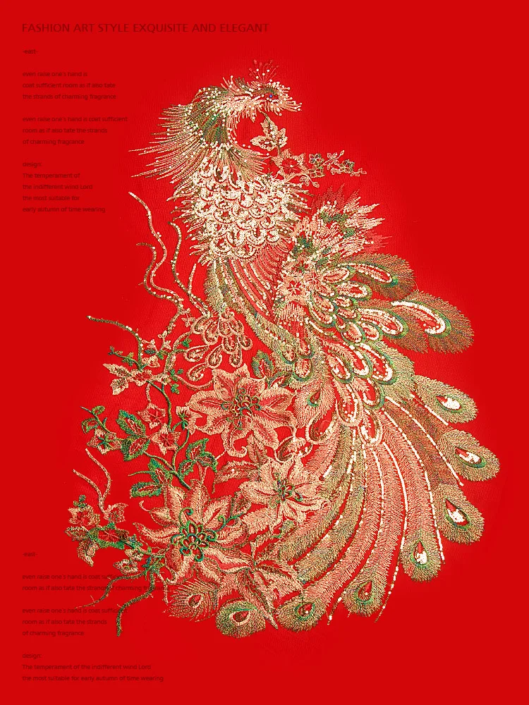 

75cm red mesh phoenix sequined patches sewing on garment accessories decoration stick embroidery applique patches for clothing
