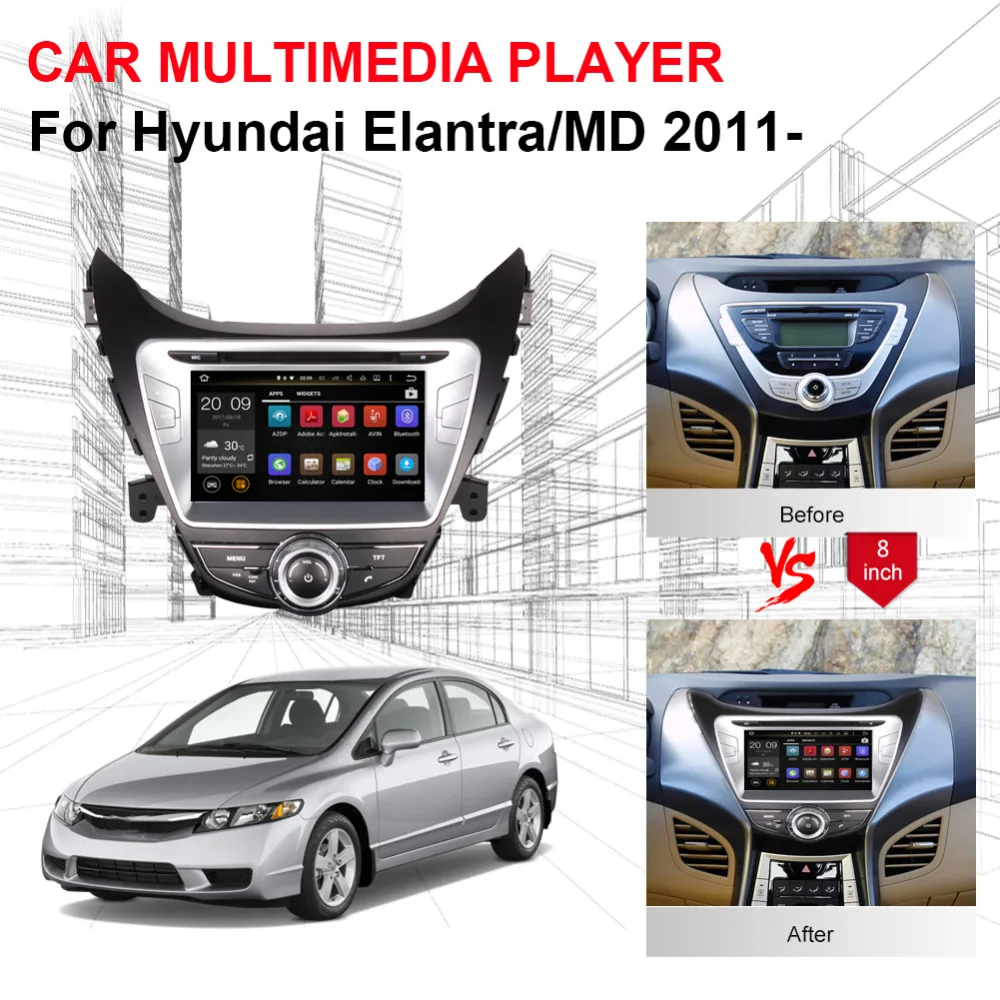 Android 8 0 Восьмиядерный 4 Гб RAM автомобильный Радио стерео CD DVD плеер для Hyundai Elantra/MD 2011