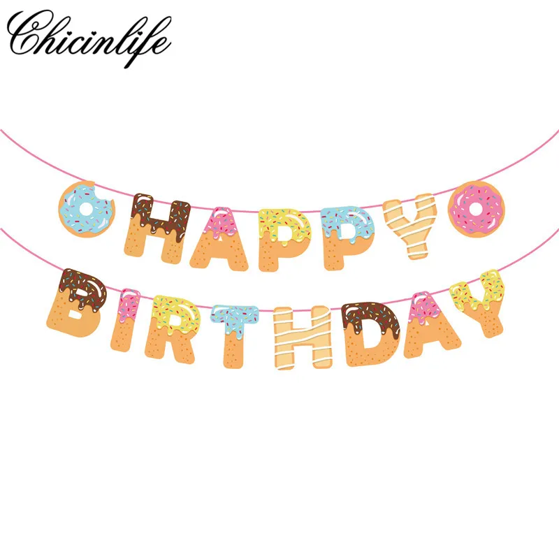 

Chicinlife 1Set Donut Time Happy Birthday Bunting Banner Party Kids Baby Shower Photo Booth Props Birthday Decoration Supplies