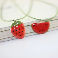miredo jewelry wholesale cute little strawberry watermelon clavicle necklace ceramic pendants twitter woven chain necklace 5182