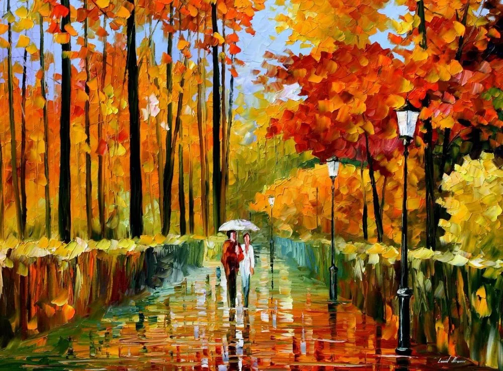 

Palette Knife oil paintings autumn rain modern paintings Canvas Abstract Landscapes Art High quality Hand painted living room