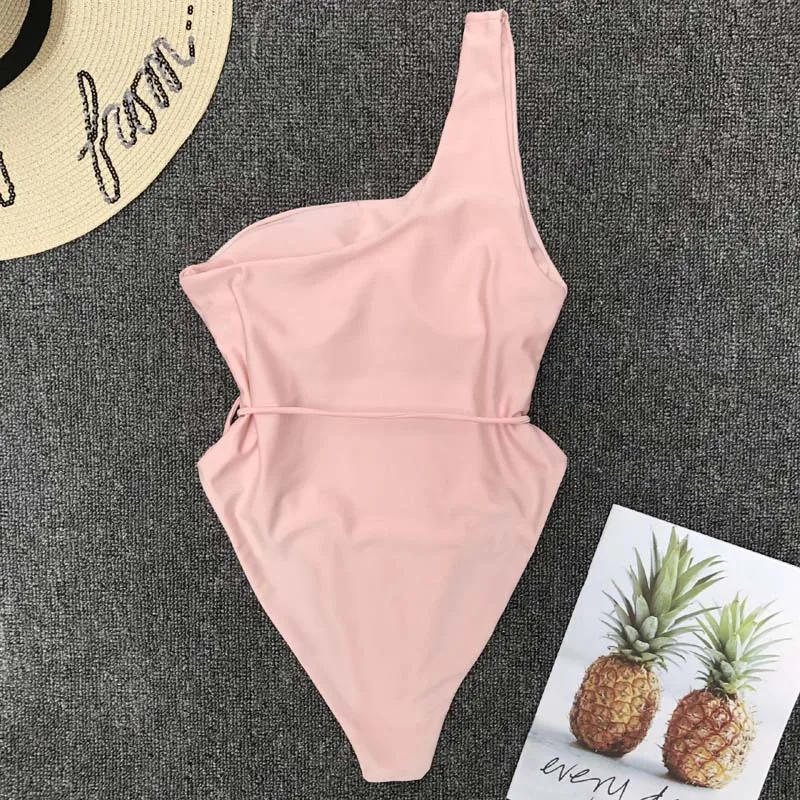One Shoulder Women Swimwear Piece Swimsuit Female Bather Bathing Suit Swim New Solid Sexy High Cut Monokini 3921 | Спорт и