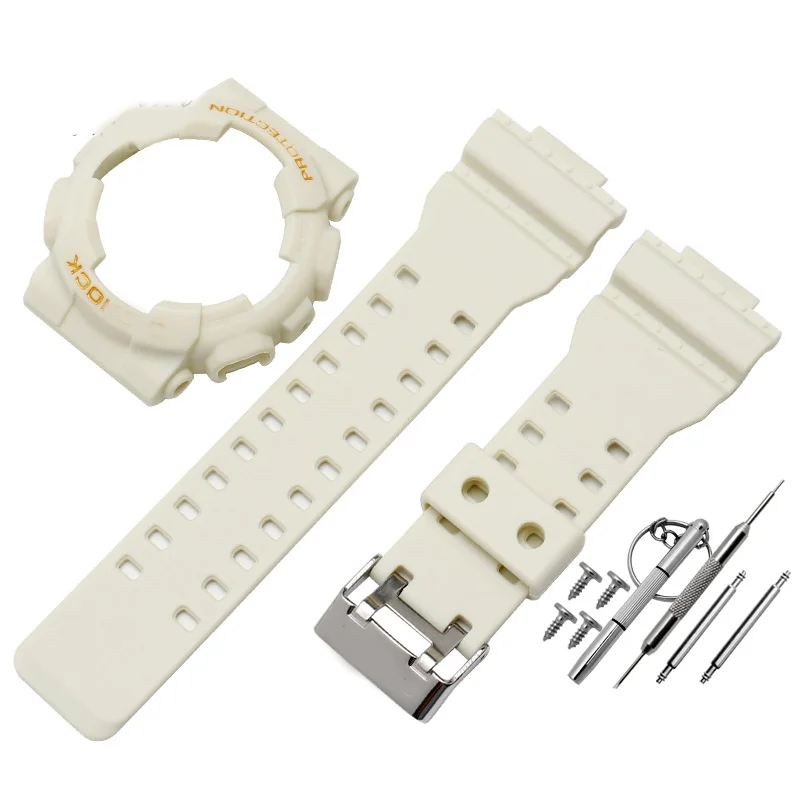 Полимерный ремешок для часов casio GD GLS GA120 GA-100 GA-110 силиконовый резиновый ремешок для часов спортивные часы ремешок и чехол для часов - Цвет ремешка: white gold letters