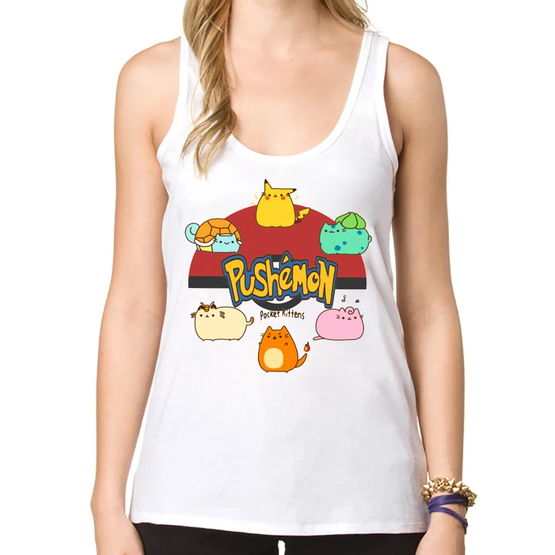Hot Sales Pokemon Go women Tank tops Pushemon Gen Pokemons Printed Comics vest Novelty Funny | Женская одежда