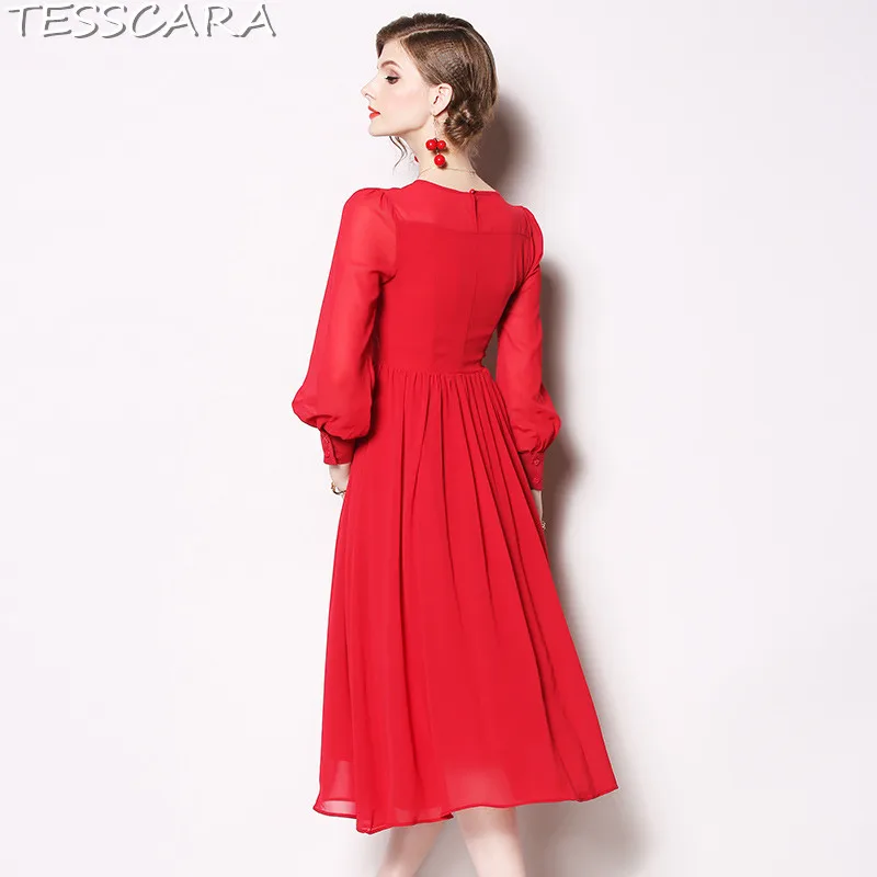 Женское офисное элегантное шифоновое платье TESSCARA винтажное дизайнерское