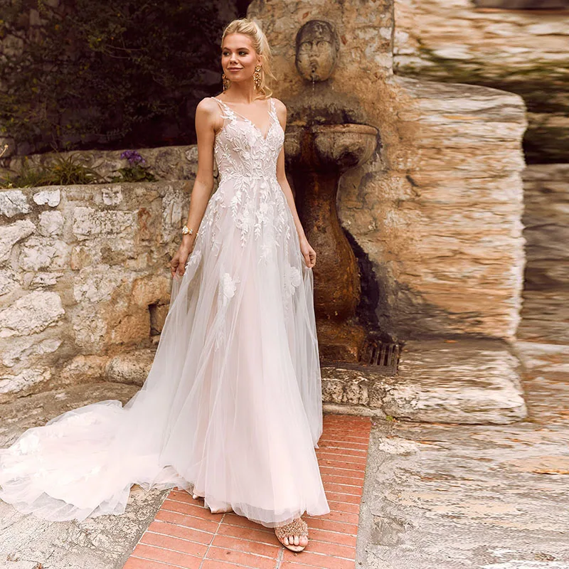 Eightale Boho Свадебное Платье пляжное платье с аппликацией V образным кружевное