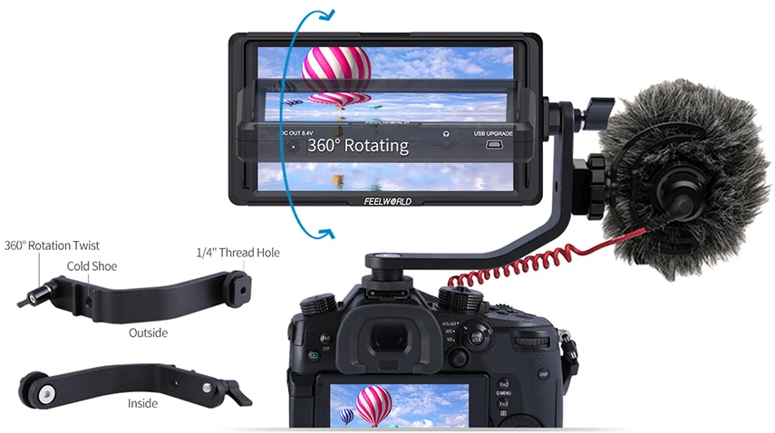 FEELWORLD F5 5 дюймов для однообъективной цифровой зеркальной фотокамеры камера монитор небольшой HD фокус видео Assist полевой монитор lcd ips Full HD 1920x1080 4 K HDMI вход выход